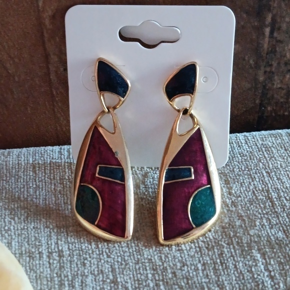 Gold Tone Jewel Tone Enamel Earrings - Picture 5 of 8
